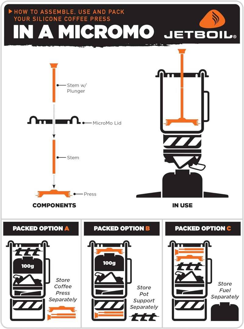 Jetboil Silicone French Press Coffee Maker Camping Stoves, Regular