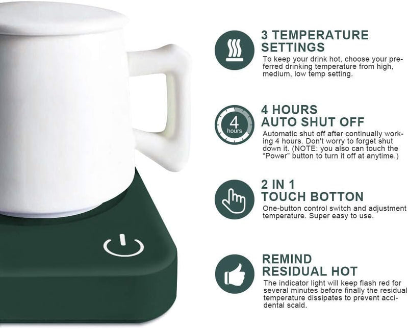 ANBANGLIN Mug Warmer for Desk, Coffee Mug Warmer with Auto Shut Off, Coffee Warmer for Coffee Milk Tea, Candle Wax Cup Warmer Heating Plate (Green-NO Mug)