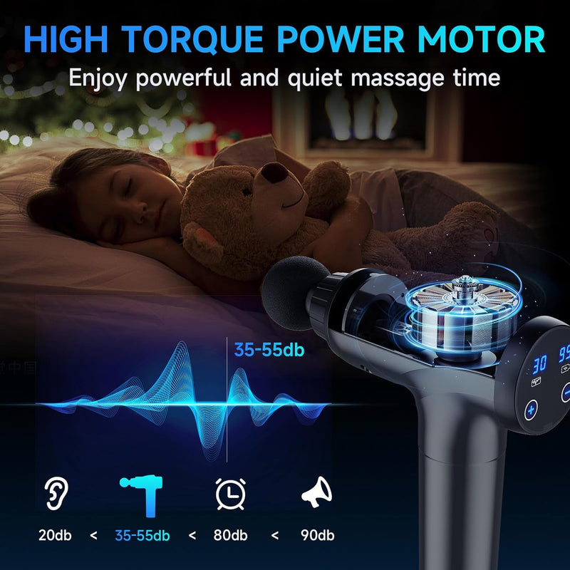 JQX Massage Gun Deep Tissue, Handheld Electric Body Muscle Massage Gun, High Percussion Vibration Back Neck Massager for Athletes with 30 Speed Levels & 9 Heads, Gifts for Men and Women Grey