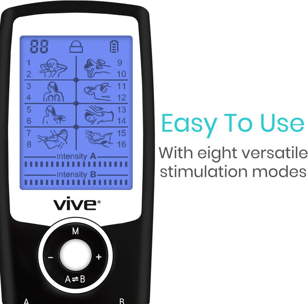 Vive Tens Unit Muscle Stimulator- Stim Machine with Self Sticking Electrodes Pads, Massager for Upper & Lower Back, Sciatica, Neck Pain Relief, Electric Shock Therapy for Muscles & Pain Management