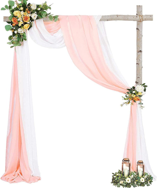 100 Chiffon Wedding Arch Backdrop - WhiteBlush - 2 Panels - 6Yards - BirthdayStage Decorations