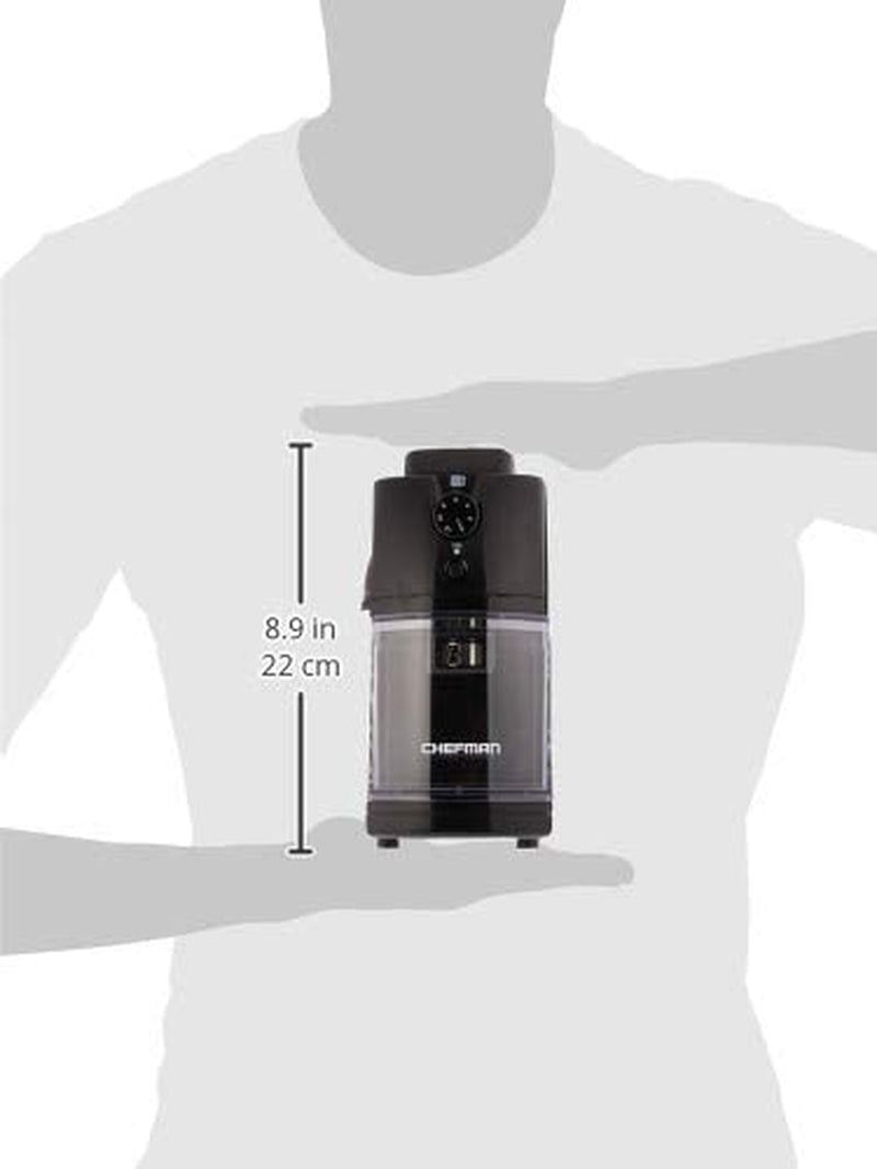 Chefman Coffee Grinder Electric Burr Mill - Freshly Grinds Up to 2.8oz Beans, Large Hopper with 17 Grinding Options for 2-12 Cups, Easy One Touch Operation, Cleaning Brush Included, Black