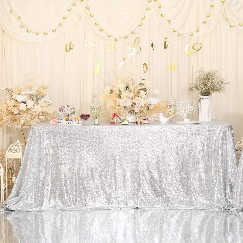 Sparkly Silver Sequin Tablecloth - 48 x 72 Inches - Wedding Party Decoration