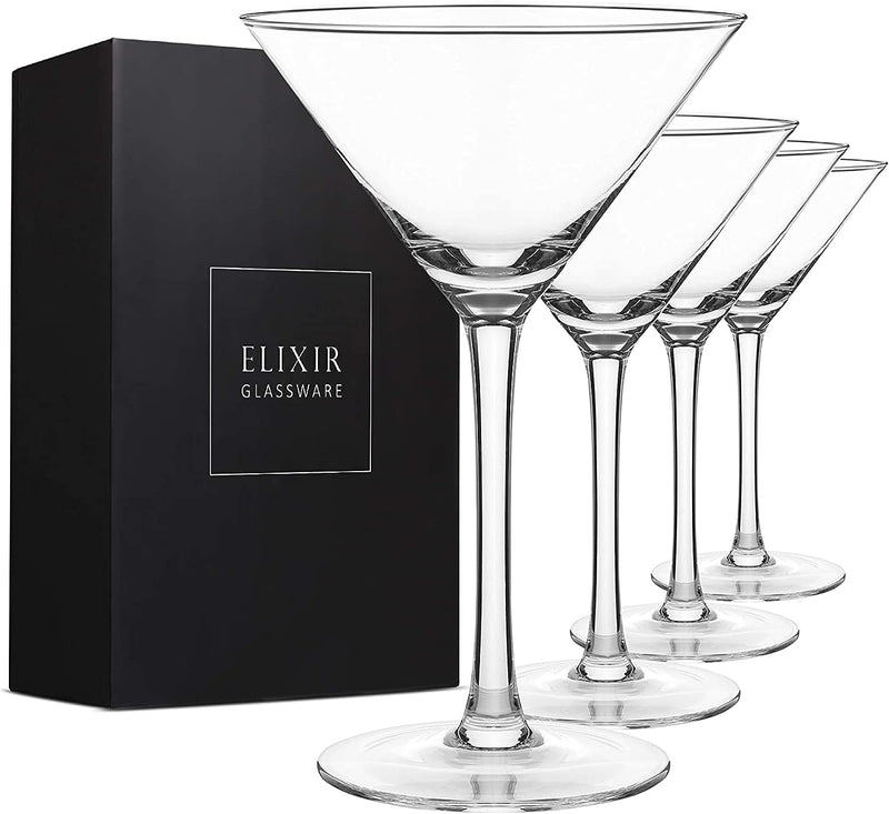 ELIXIR GLASSWARE Martini Glasses Set of 4 - Hand Blown Crystal Martini Glasses with Stem - Elegant Cocktail Glasses for Bar, Martini, Cosmopolitan, Manhattan, Gimlet, Pisco Sour 9oz, Clear…