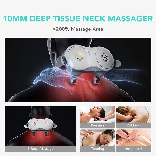 SKG H7 Shiatsu Neck and Shoulder Massager, Neck Massager with Heat for Pain Relief Deep Tissue, 4D Electric Kneading Massager with 4 Heating Levels and Massage Modes to Relax at Home, Office