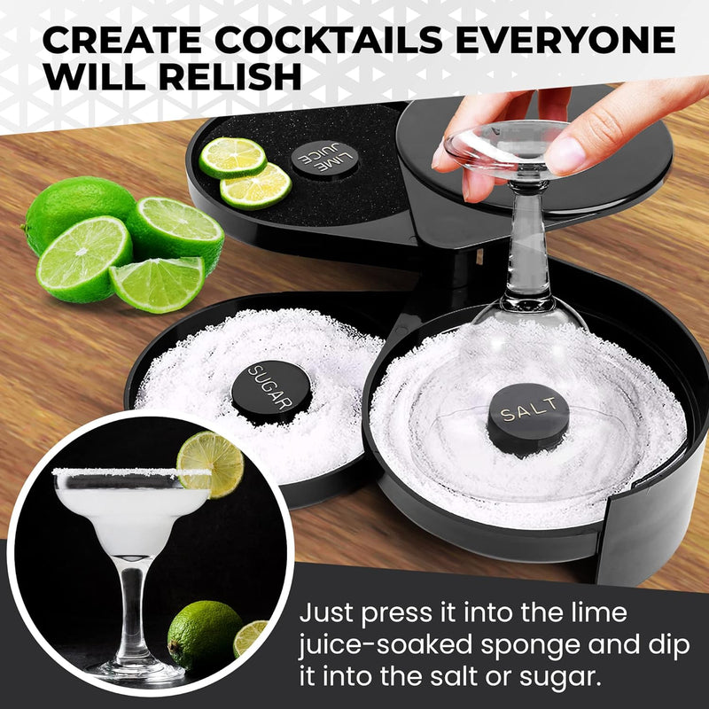 Kasoopo Margarita Salt Rimmer Set - 3 Tier Glass Rimmer for Cocktails with 2 Pourers and 1 Extra Sponge - Lime Juice, Sugar, and Salt Rimmer for Cocktails, Martini, Bloody Mary Drinks