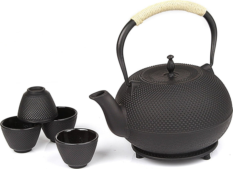 26 oz Japanese Cast Iron Pot Tea Set - Teapot with Infuser and Trivet for Loose Tea Adults, Green