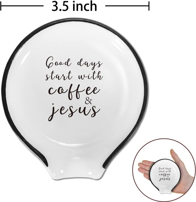 Christian Gifts for Women Men, Coffee Spoon Rest Holder, Coffee Bar Table Decor, Coffee Lover Accessories- Good Days Start with Coffee and Jesus - 05