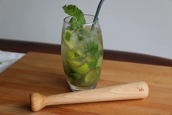 efo Wooden Muddler for Cocktails – Durable Wood Ice Crusher – Stylish Wooden Mojito Muddler Bar Tool – Handy Cocktail Muddler- Perfect Masher Kitchen Tool for Garlic Avocado Herbs and Fruits
