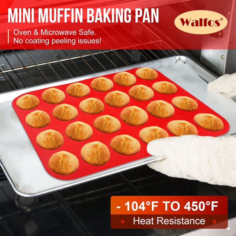 Walfos Silicone Cupcake Pan Set, 2-Piece Mini 24 Cups Muffin Baking Pan, BPA Free and Dishwasher Safe, Non-stick , Great for Making Muffin Cakes, Fat Bombs