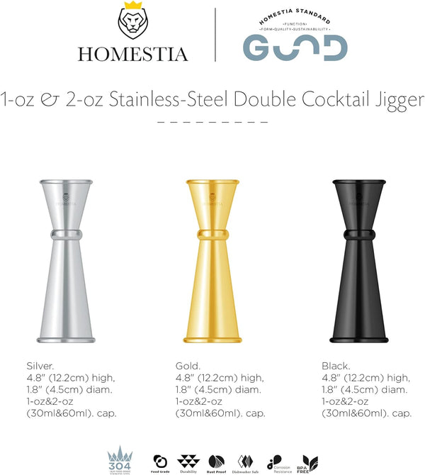 Homestia Double Cocktail Jigger with Measurements Inside(OZ&ML) Stainless Steel Bar Measuring Jigger 2 oz 1 oz Bar Tool Shot Japanese Jigger for Bartending