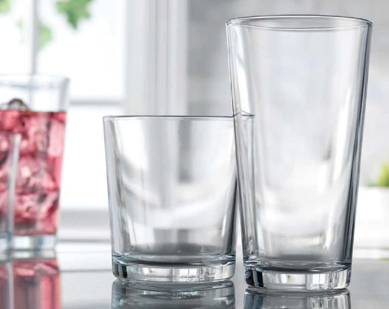 Glaver's Drinking Glasses Set Of 16, 8 Highball Glasses (17oz.), 8 Rocks Glass Cups (13 oz) Beer Glasses, Water, Juice, Cocktails.