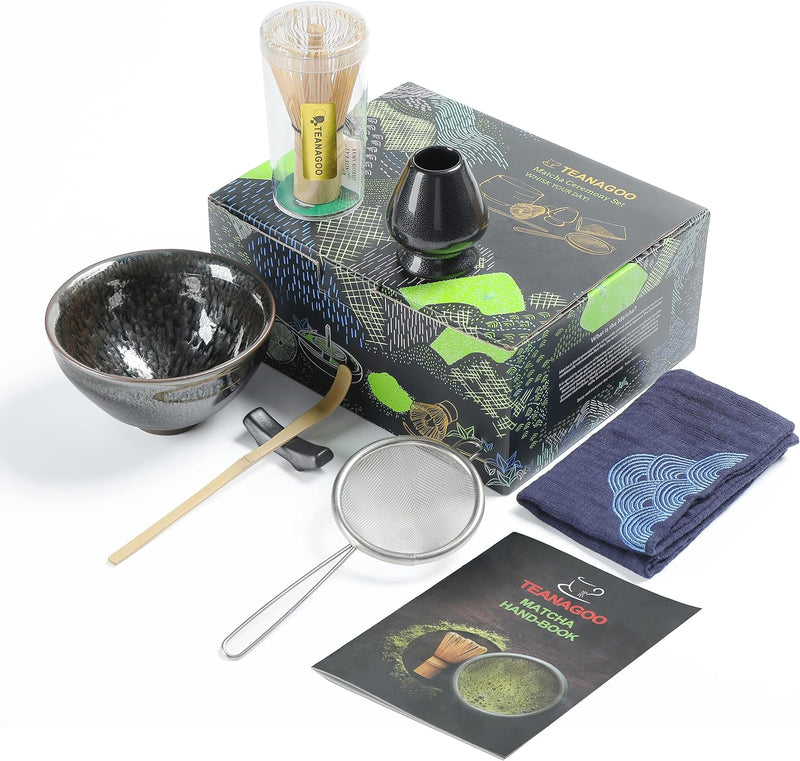 TEANAGOO Japanese Tea Set Matcha Whisk Set Matcha Bowl Bamboo Matcha Whisk (chasen) Scoop (chashaku) Matcha Whisk Holder Tea Making Kit. MSB-5 Matcha Green Tea Powder Kit. Matcha Tea Kit