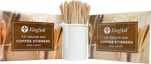 KingSeal Natural Birch Wood Coffee Stirrers, Stir Sticks, 5.5 Inch, Square End, Earth-Friendly, Biodegradable - 2 Boxes of 1000 (2000 Count)