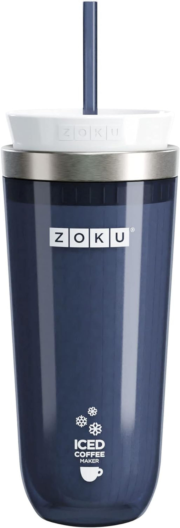 Zoku Instant Iced Coffee Maker, Reusable Beverage Chiller Cools Hot Beverages in Minutes Without Dilution, Portable 11-ounce Tumbler With Spill-resistant Lid and Straw, Grey