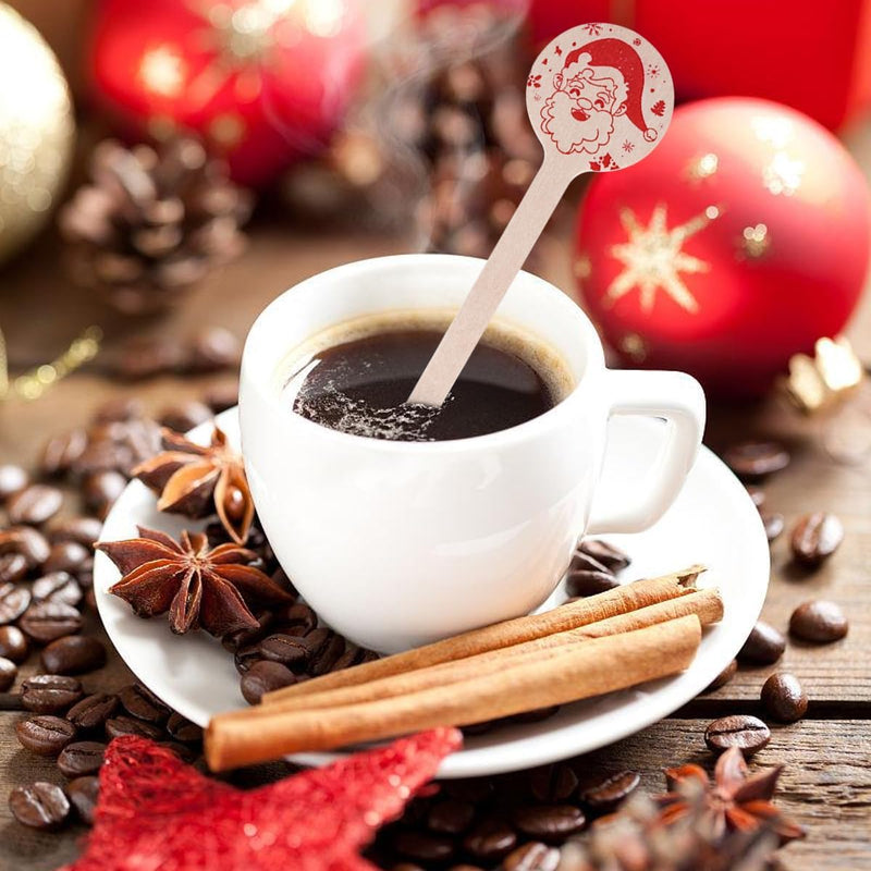 120Pcs Christmas Coffee Stir Sticks Wooden Cocktail Stirrers Disposable Drink Stirrers Round Wooden Milk Stirrers 6 Inch Christmas Wooden Stir Sticks for Coffee Beverages Cocktail Chocolate Hot Drinks