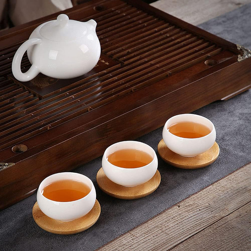 6Pcs Bamboo Teacup Coasters Round Saucer Shaped Drink Coaster Cup Tray Decoration Mini Dish for Tabletop Protection