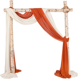 Chiffon Wedding Arch Drapes - Party Backdrop Curtains 2 Panels 27x216 inches Burnt Orange  Ivory