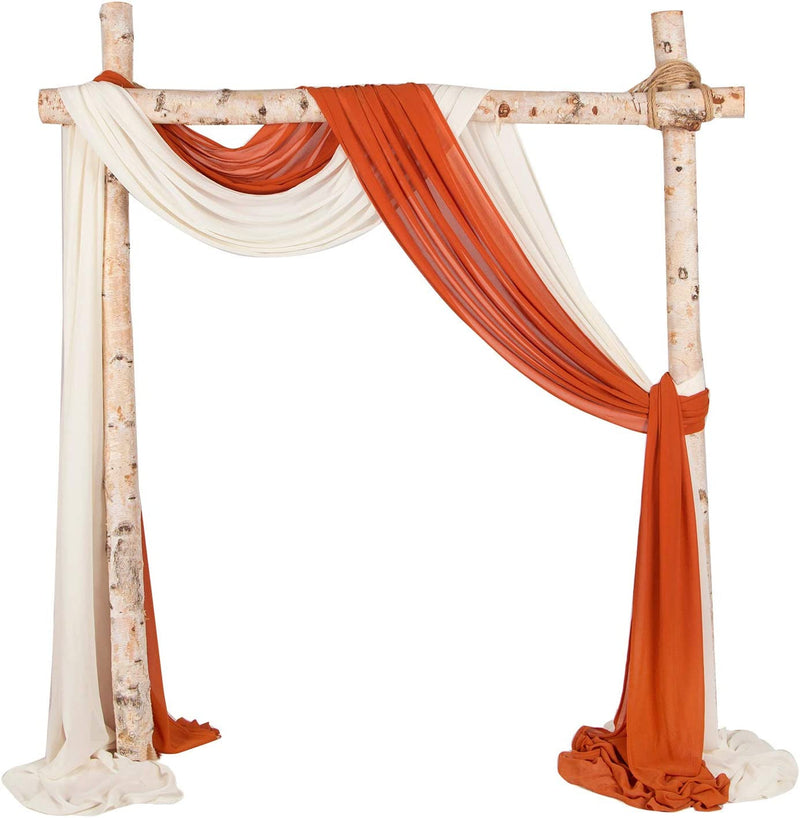 Chiffon Wedding Arch Drapes - Party Backdrop Curtains 2 Panels 27x216 inches Burnt Orange  Ivory