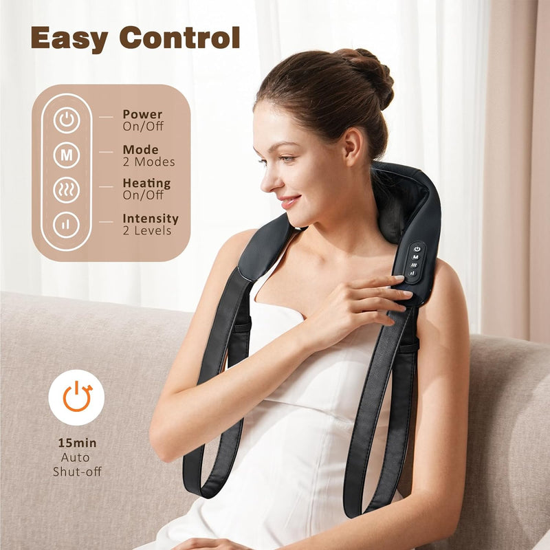 Neck Massager with Heat, Cordless 4D Deep Tissue Kneading Massage, Shiatsu Neck and Shoulder Massage Pillow for Neck, Traps, Back and Leg Pain Relief, Gifts for Men Women