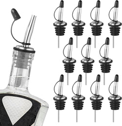 Ohtomber 12PCS Liquor Pour Spout - Stainless Steel Pour Spouts for Liquor Bottles, Speed Tapered Liquor Bottle Pourers for Alcohol with Dust Caps, Olive Oil Dispenser Spout, Bar Accessories Bar Tools