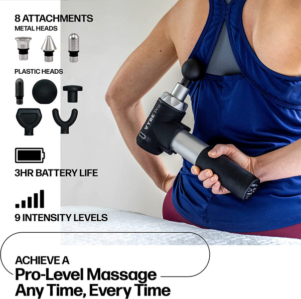 Exerscribe Vybe Pro Muscle Massage Gun for Athletes - 9 Speeds, 8 Attachments - Powerful Handheld Deep Tissue Percussion Massager for Body, Back, Shoulder Pain