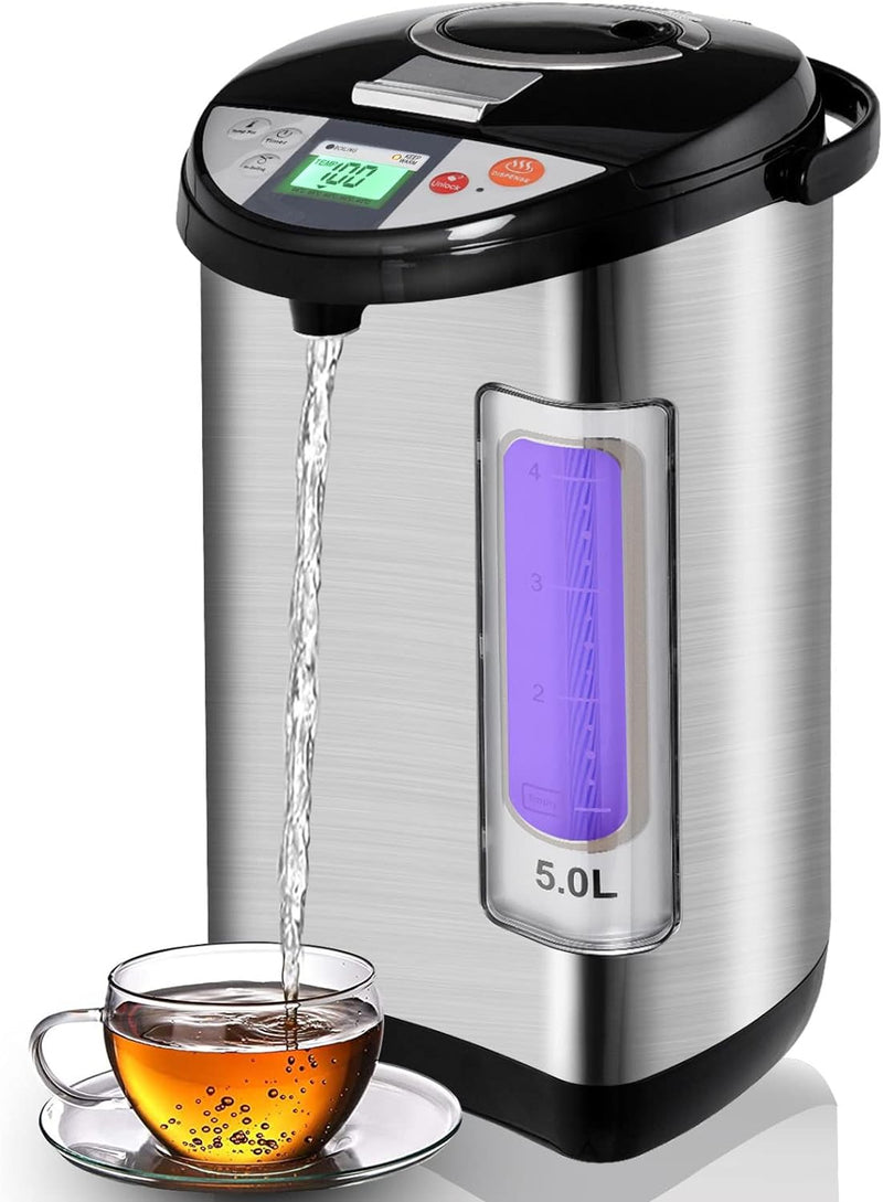 FANTASK 5L Water Boiler and Warmer, Stainless Steel Hot Water Dispenser w/Safety Lock, 5 Temperature Settings, Timer function, Instant Electric Thermo Pot for Coffee Tea