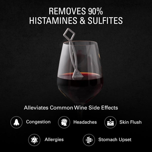 PureWine Wine Wands Purifier, Filters Histamines and Sulfites - May Reduce and Alleviate Wine Allergies & Sensitivities - Includes Wine Glass Accessory for Gifting, Holiday (3 Pack)