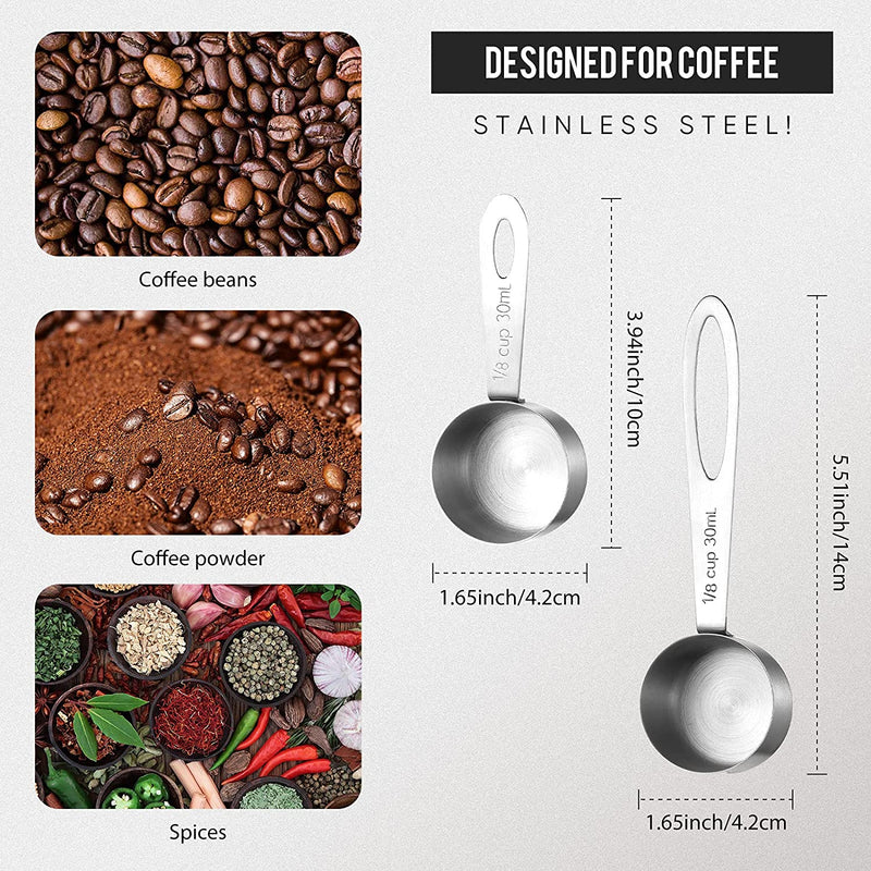 4 Pieces Coffee Scoop Tablespoon Stainless Steel Coffee Measuring Scoops, Including 2 Pieces Short Handled and 2 Pieces Long Handle Coffee Scoops for Coffee, Tea, Sugar and Milk, 30 ml