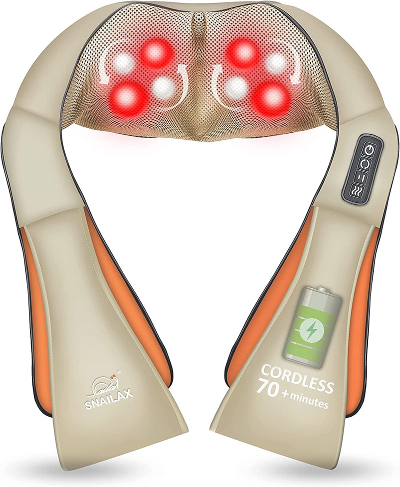 Snailax Cordless Massager - Shiatsu Neck and Shoulder Massager with Heat, Portable, Lumbar, Foot Electric Massage Pillow