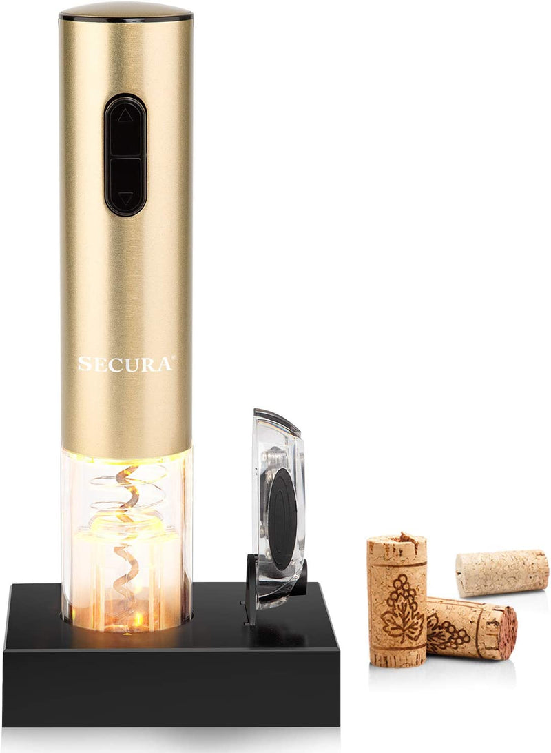 Secura Electric Wine Opener, Automatic Electric Wine Bottle Corkscrew Opener with Foil Cutter, Rechargeable (Black)