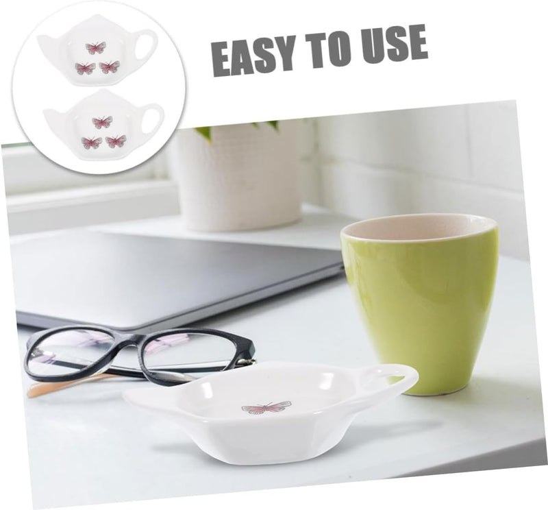 MAGICLULU 2pcs Tea Bag Saucer Porcelain Tea Bags Holder Ceramic Side Dishes Snack Bowls Ceramic Tea Bag Coaster Soy Sauce Cup Side Dish Bowl Condiment Cup Decor Ceramics Appetizer Delicate