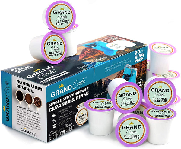 Grand Cafe - 20 Pack K-Cup Cleaner and Rinse for Keurig Single Serve Brewer Machines - 2.0 Compatible