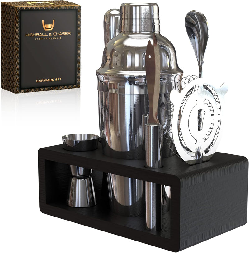 Highball & Chaser Cocktail Shaker Set: Bartender Kit for Home Bar Mixology Cocktail Bar Set Plus E-Book with 30 Recipes (Silver)