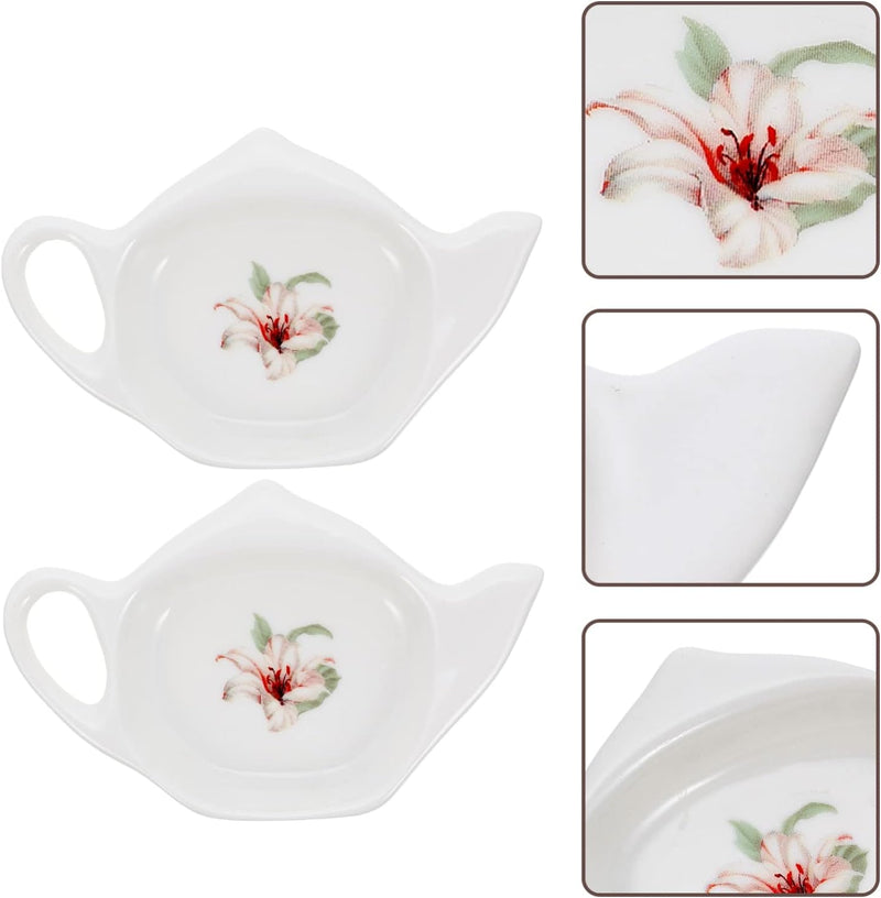 Luxshiny 2pcs Tea Bag Saucer Ketchup Saucer Decorative Tea Bag Coaster Tea Bag Organizer Drawer Teabag Holder Dish White Decorative Trays Tea Bag Rests Condiment Travel Scented Tea Ceramics