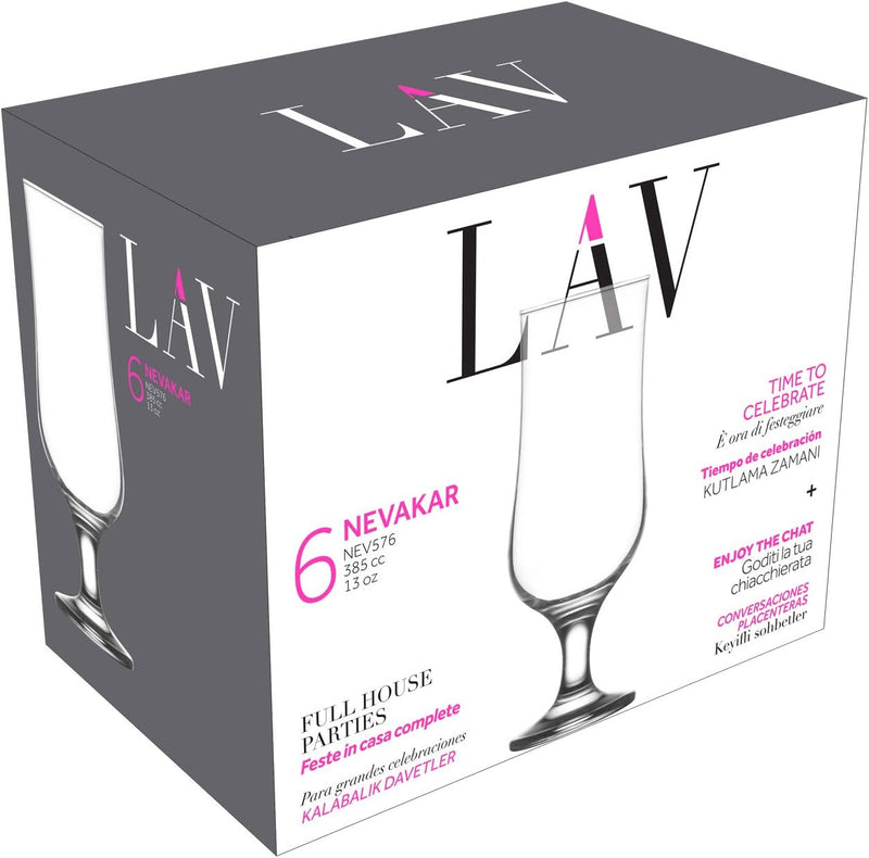 lav Hurricane Glasses Set of 6 - Pina Colada Cocktail Glasses 13 Oz - Great Choice for Tropical Drinks & Beers and Juice - Lead-Free Clear Tulip Drinking Cups Father's Day Gift- Made in Europe