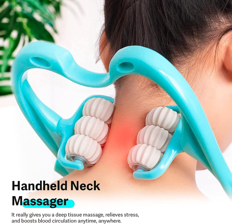 ZAYUU Neck Massager for Back and Shoulder: Elevated Well-Being with Our 6-Ball Handheld Massager - Customized Deep Tissue Relief for Neck, Shoulders, and Legs - Portable and Certified Quality (Blue)