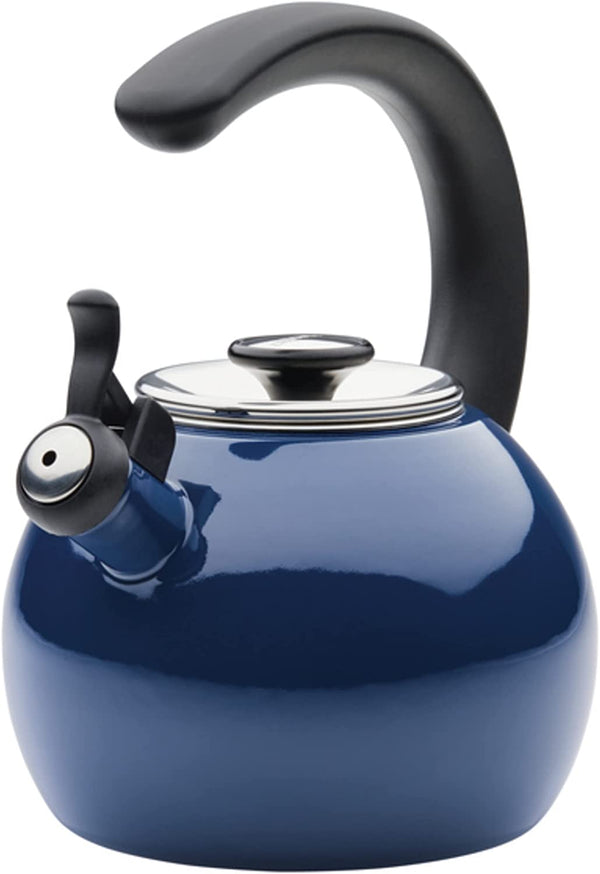 Circulon Enamel on Steel Whistling Teakettle/Teapot With Flip-Up Spout, 2 Quart - Navy