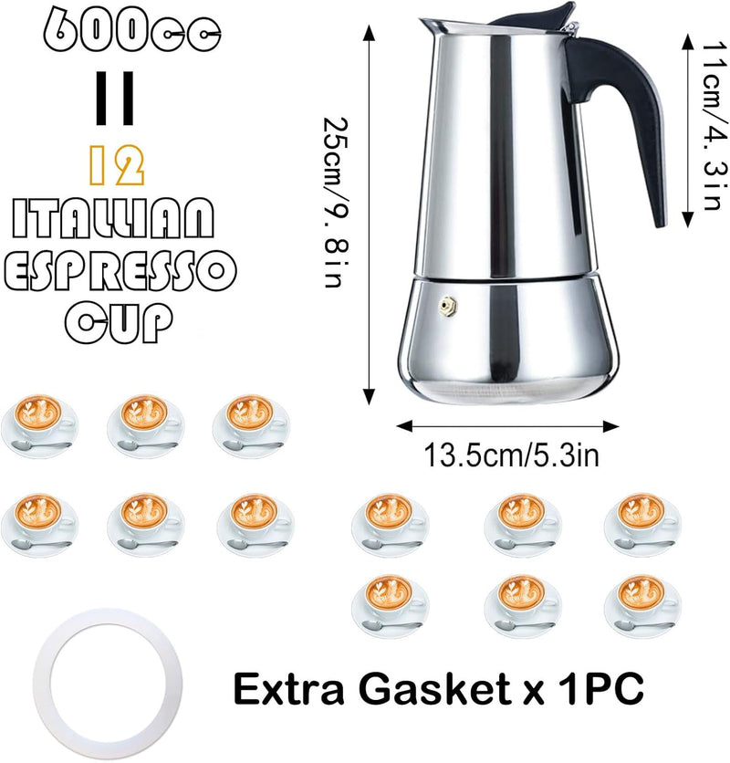 DITOSH 12 Cup 600ML 20oz Stovetop Espresso Maker Stainless Steel Moka Pot Espresso Maker Percolator Italian Coffee Maker Capable Moka Coffee Machine Cafe Percolator Maker for Home & Camping