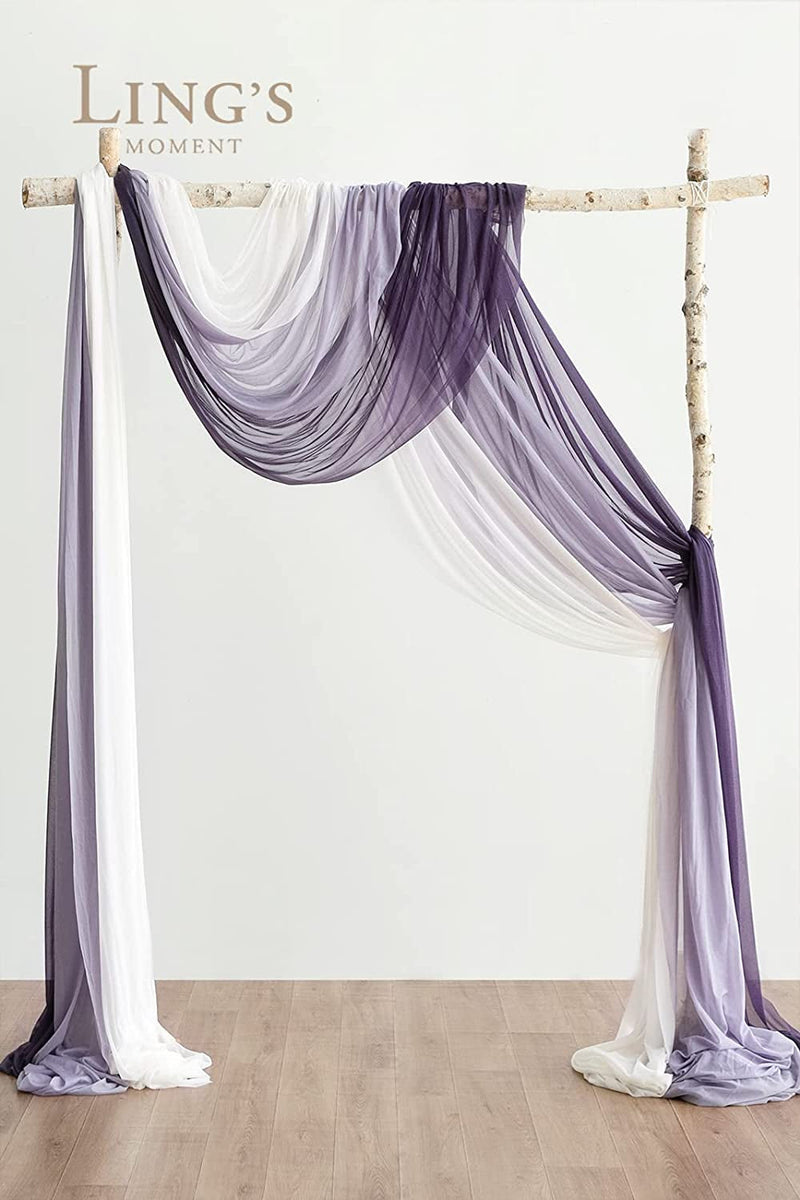 New Version Easy Hanging Wedding Arch Draping Fabric 3 Panels 30" W X 26.5Ft for Wedding Ceremony Reception Swag Decorations, Tillandsia Purple + Pastel Lilac + Ivory