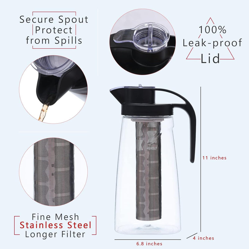 70oz/2L Cold Brew Coffee Maker with Stainless Steel Fine-mesh Filter, Leak-proof Tritan Plastic Tea Pitcher, BPA-FREE Iced Coffee/Tea Maker, 8 Cups Capacity