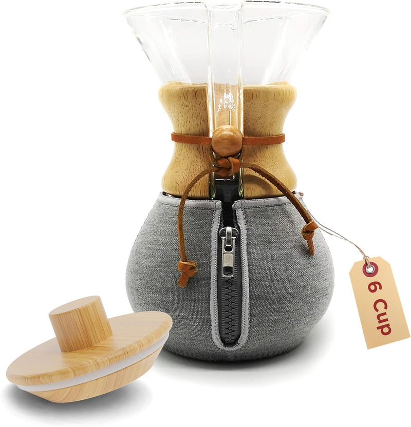 HEXNUB – 8 Cup Cozy and Lid for Chemex Collar and Handle Pour Over Glass Coffeemaker Carafes – Insulated Sleeve Keeps Coffee Warmer or Colder