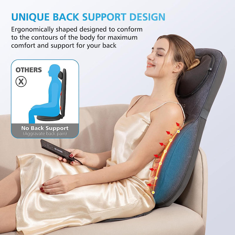 COMFIER Neck Back Massager with Heat, Height Adjustable Chair Massager Seat Cushion for Neck Shoulders, Shiatsu Massage Chair Pad for Back Support,Full Body Pain Relief,Gifts for Mom,Dad,Gray