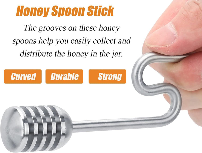 AKOAK 1 Pack Honey Spoon Stick, Honey and Syrup Spoon, Stainless Steel Honeycomb Stick Spoon, Curved Honey Mixer, for Tea Coffee Chocolate Honey Pot Container, Kitchen Cooking Tool