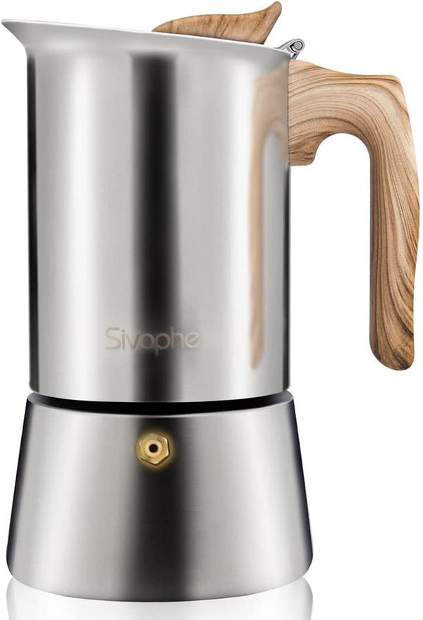 Sivaphe Stovetop Espresso Maker Stainless Steel 9 Cups, Induction-Capable Mocha Pot 450ml, Coffee Percolator with Step-by-step Instructions (1 Cup=50ml)