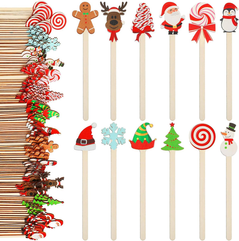 120 Pcs Christmas Coffee Stir Sticks Wooden Coffee Stirrers Wooden Stirrers Cocktail Stirrers Disposable Drink Stirrers for Stirring Hot Chocolate Milkshake Restaurant Home Office (Classic Style)