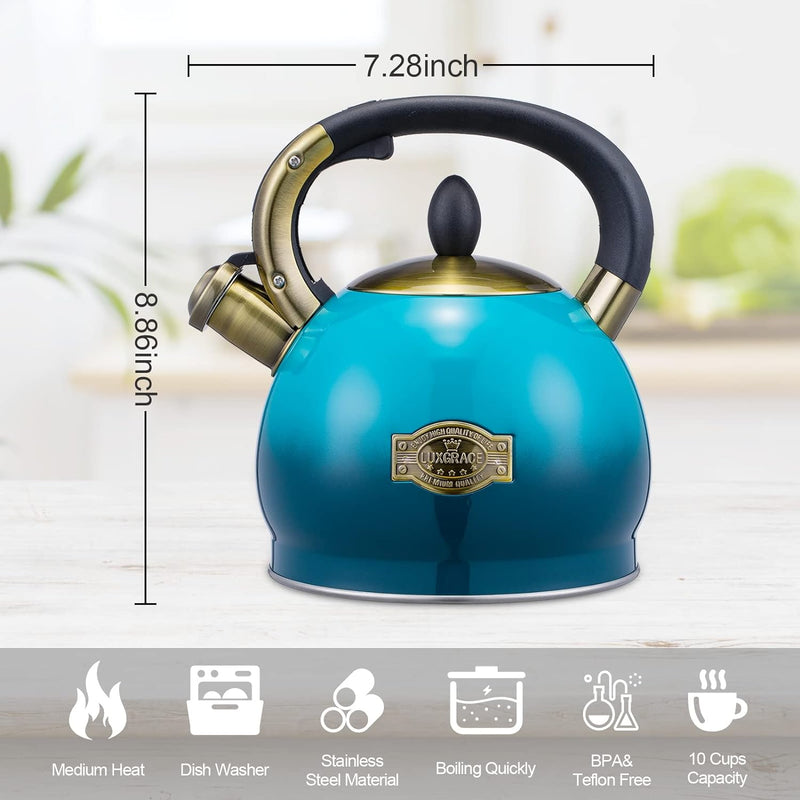 s-p Whistling Tea Kettle Stove Top Teapot, Stainless Steel Teakettle (2.8 QUART, Blue)
