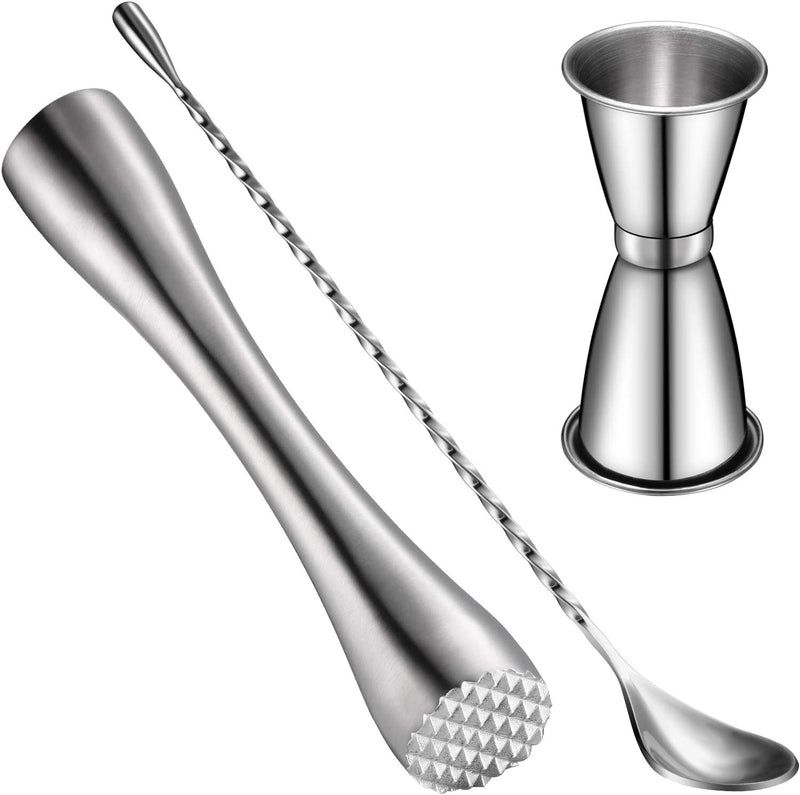 Boao Cocktail Shaker Set, Stainless Steel Cocktail Muddler, Double Cocktail Jigger and Spiral Pattern Bar Cocktail Shaker Mixing Spoon for Delicious Cocktails, Drinks, Juices