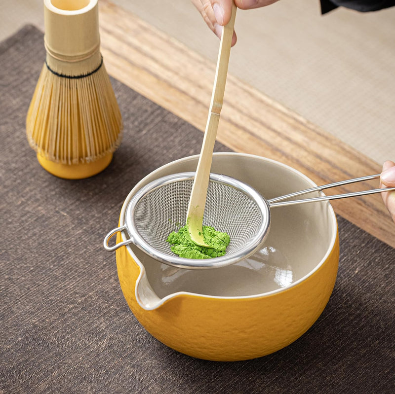 TEANAGOO Japanese Tea Set (7pcs) Matcha Whisk Set Matcha Bowl with Pouring Spout Bamboo Matcha Whisk (Chasen) Scoop (chashaku) Matcha Whisk Holder Tea Making Kit. N18,Orange, Matcha Green Tea Powder