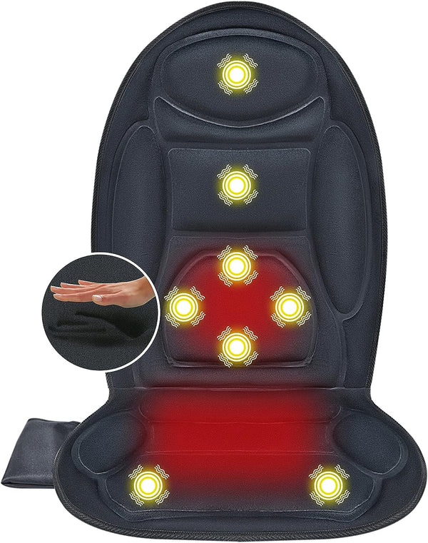 Vibration Back Massager with Heat:Chair Massage Cushion with 8 Vibration Massage Nodes, Massage Chair Pad for Home Office Chair（Black）